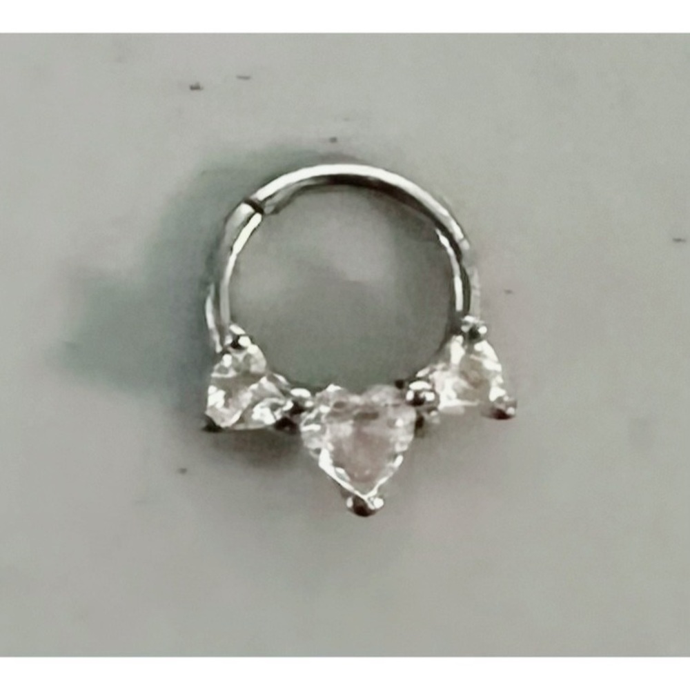 Silver Diamond Heart Trio Septum Hoop Clicker Helix Tragus Earring Body Jewelry